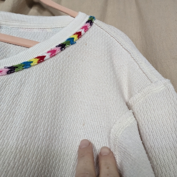 We the Free Rainbow Embroidery Henley Long Sleeve Thermal Knit Long Sleeve Shirt - Picture 4 of 10